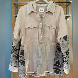 BKE Buckle Western Aztec Hooded Shacket Oversized Button Up Jacket Size L